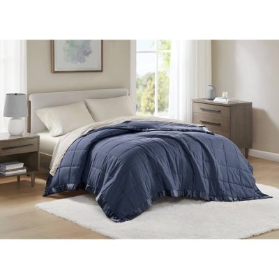 Madison Park Windom Lightweight Down Alternative Blanket with Satin Trim in Navy, Full/Queen MP51-6699