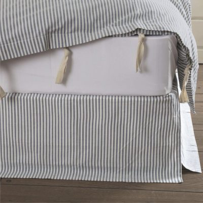 Farmhouse Ticking Blue King Bed Skirt 80Lx78Wx16