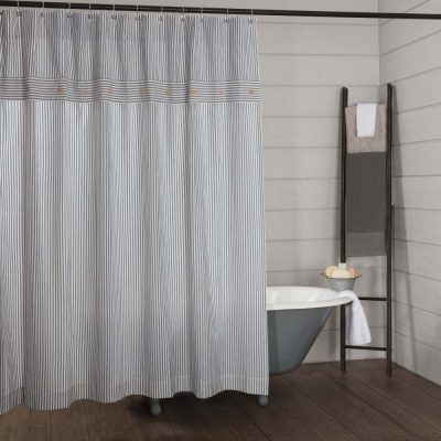 Farmhouse Ticking Blue Shower Curtain 72Lx72W