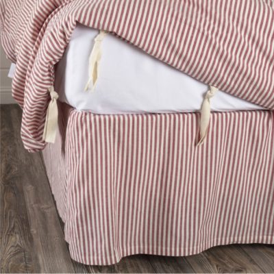 Farmhouse Ticking Red Queen Bed Skirt 80Lx60Wx16