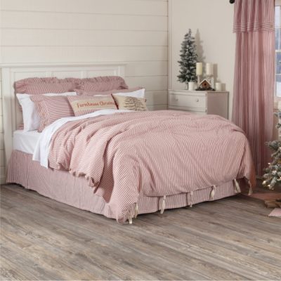 Farmhouse Ticking Red King Duvet Cover 92Lx108W