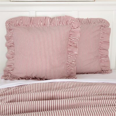 Farmhouse Ticking Red Fabric Euro Sham 26Lx26W