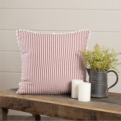 Farmhouse Ticking Red Pillow Cover 18Lx18W