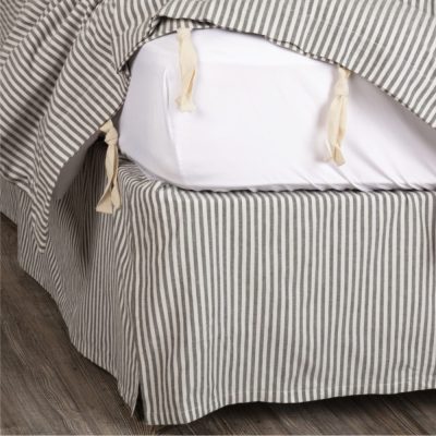 Farmhouse Ticking Gray Queen Bed Skirt 80Lx60Wx16