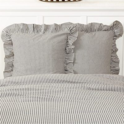 Farmhouse Ticking Gray Fabric Euro Sham 26Lx26W