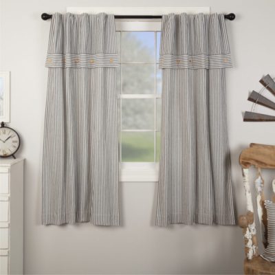 Farmhouse Ticking Gray Short Panel Set of 2 63Lx36W