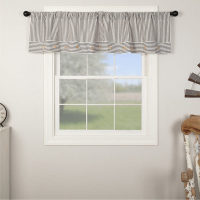 Farmhouse Ticking Gray  Valance 16Lx90W
