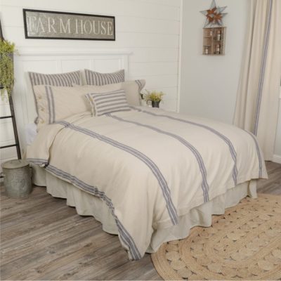 Market Place Blue Grain Sack Stripe King Duvet Cover 92Lx108W