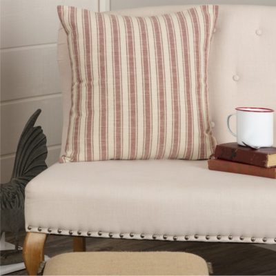 Market Place Red Ticking Stripe Pillow Cover 20Lx20W