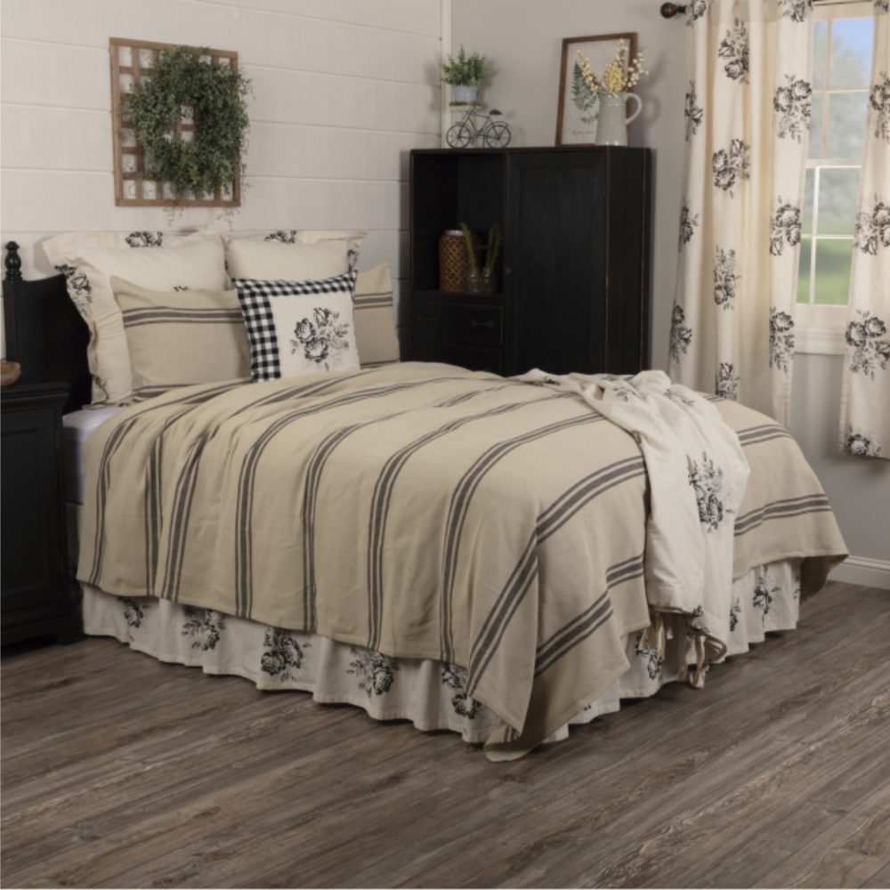 Mill House Stripe Black Twin Coverlet 90Lx70W