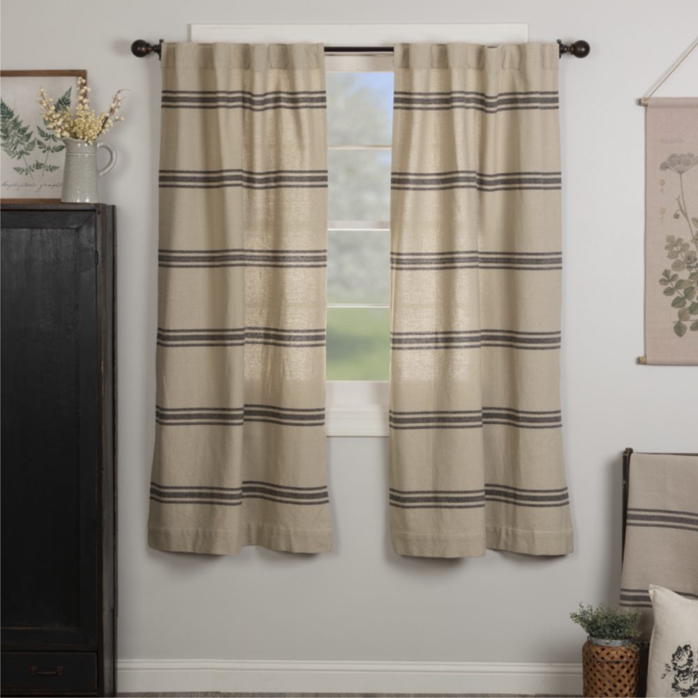 Mill House Stripe Black Short Panel Set of 2 63Lx36W