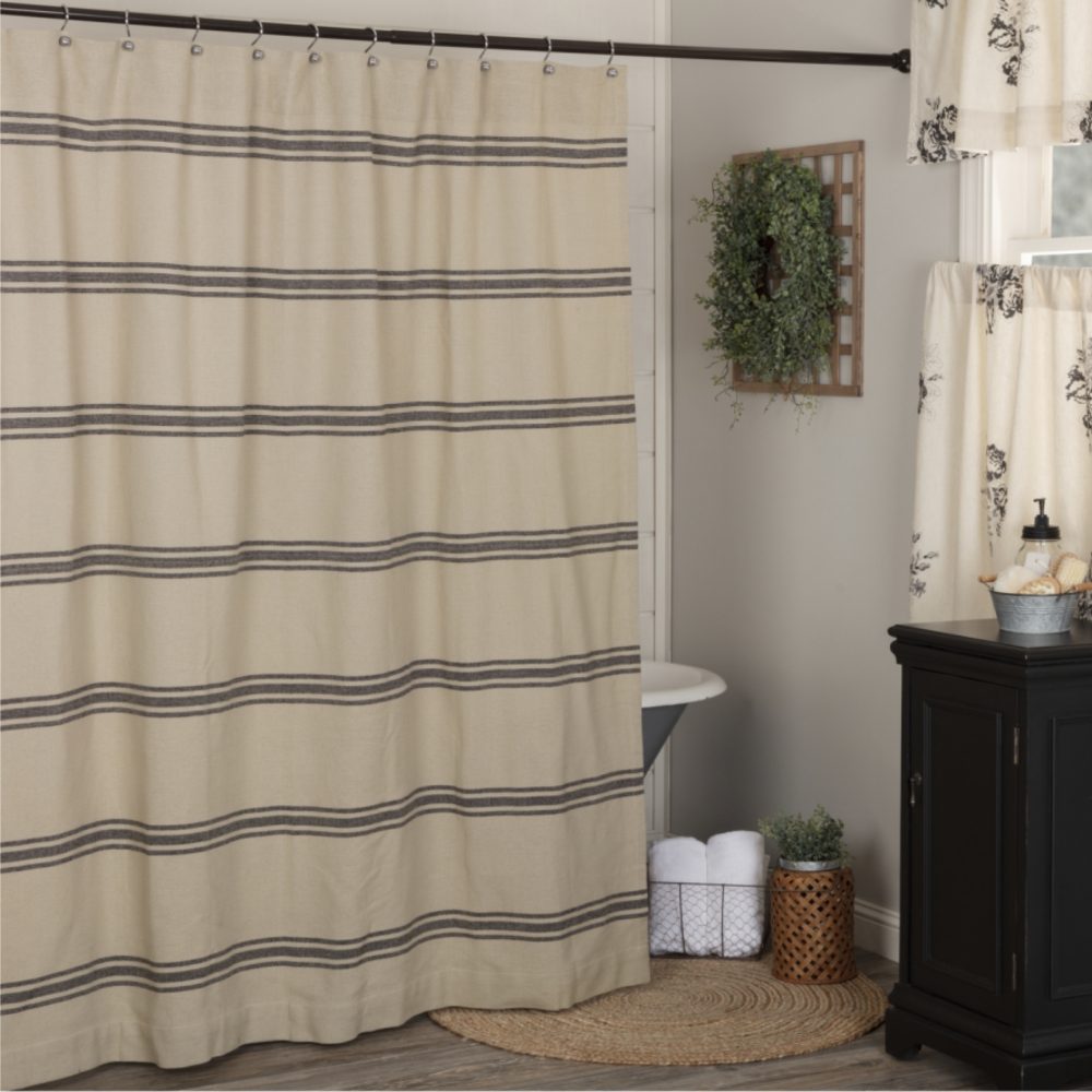 Mill House Stripe Black Shower Curtain 72Lx72W