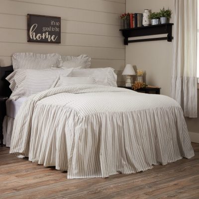 Timeless Ticking Gray Ruffled California King Bedspread 84Lx72W+27
