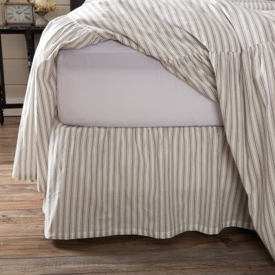 Timeless Ticking Gray Ruffled King Bed Skirt 80Lx78Wx16