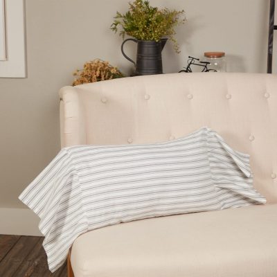 Timeless Ticking Gray Ruffled Pillow Cover 20Lx12W
