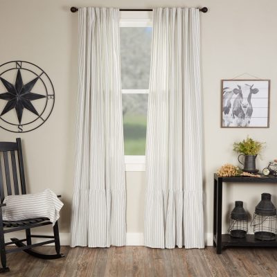 Timeless Ticking Gray Ruffled Panel Set of 2 96Lx50W