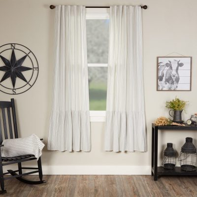Timeless Ticking Gray Ruffled Panel Set of 2 84Lx40W