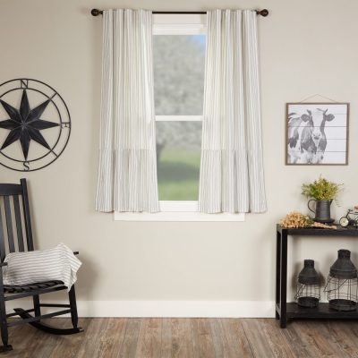 Timeless Ticking Gray Ruffled Short Panel Set of 2 63Lx36W