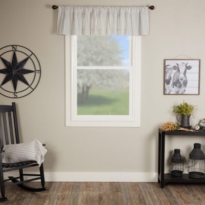 Timeless Ticking Gray Ruffled Valance 16Lx72W