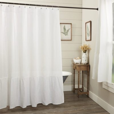 Provincial Linen White Shower Curtain 72Lx72W