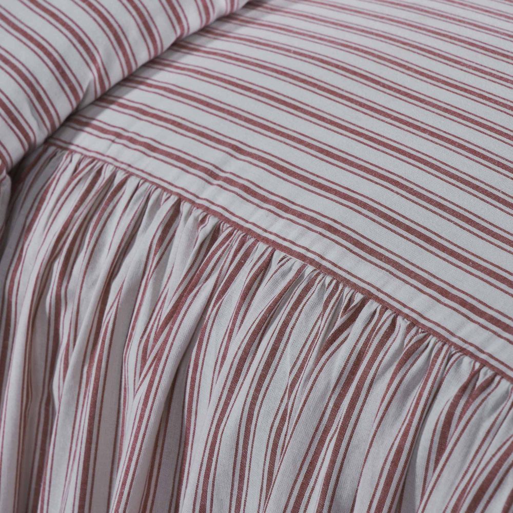 Timeless Ticking Red Ruffled Twin Bedspread 76Lx39W+27 - Image 2