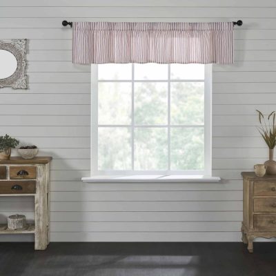 Timeless Ticking Red Ruffled Valance 16Lx72W