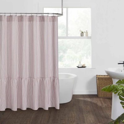 Timeless Ticking Red Ruffled Shower Curtain 72Lx72W