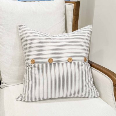Timeless Ticking Gray Button Pillow Cover 20Lx20W