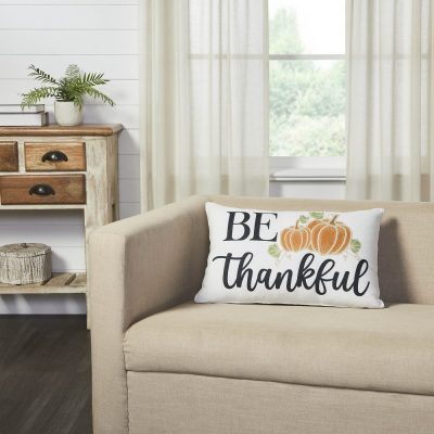 Annie Farmhouse Fall Decor Throw Pillow, Black Check Pumpkin Be Thankful Accent Pillow 14x22