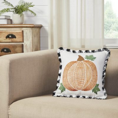 Annie Harvest Farmhouse Black Buffalo Check Pumpkin Throw Pillow 12x12 Inch Decorative Accent