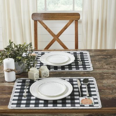 Annie Farmhouse Fall Black Check Pumpkin Placemat Set of 2 Autumn Harvest Table Linens 13x19