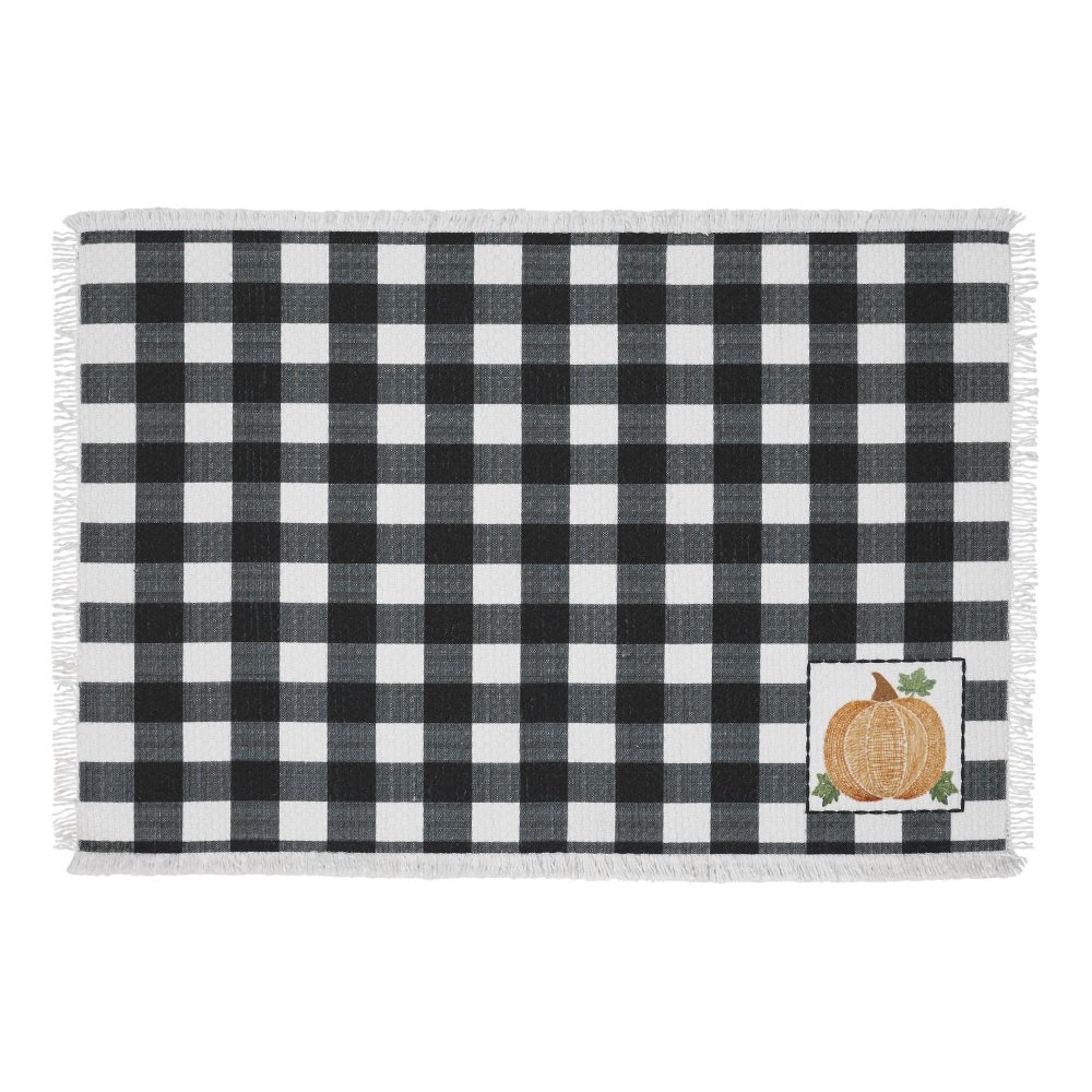 Annie Farmhouse Fall Black Check Pumpkin Placemat Set of 2 Autumn Harvest Table Linens 13x19 - Image 2