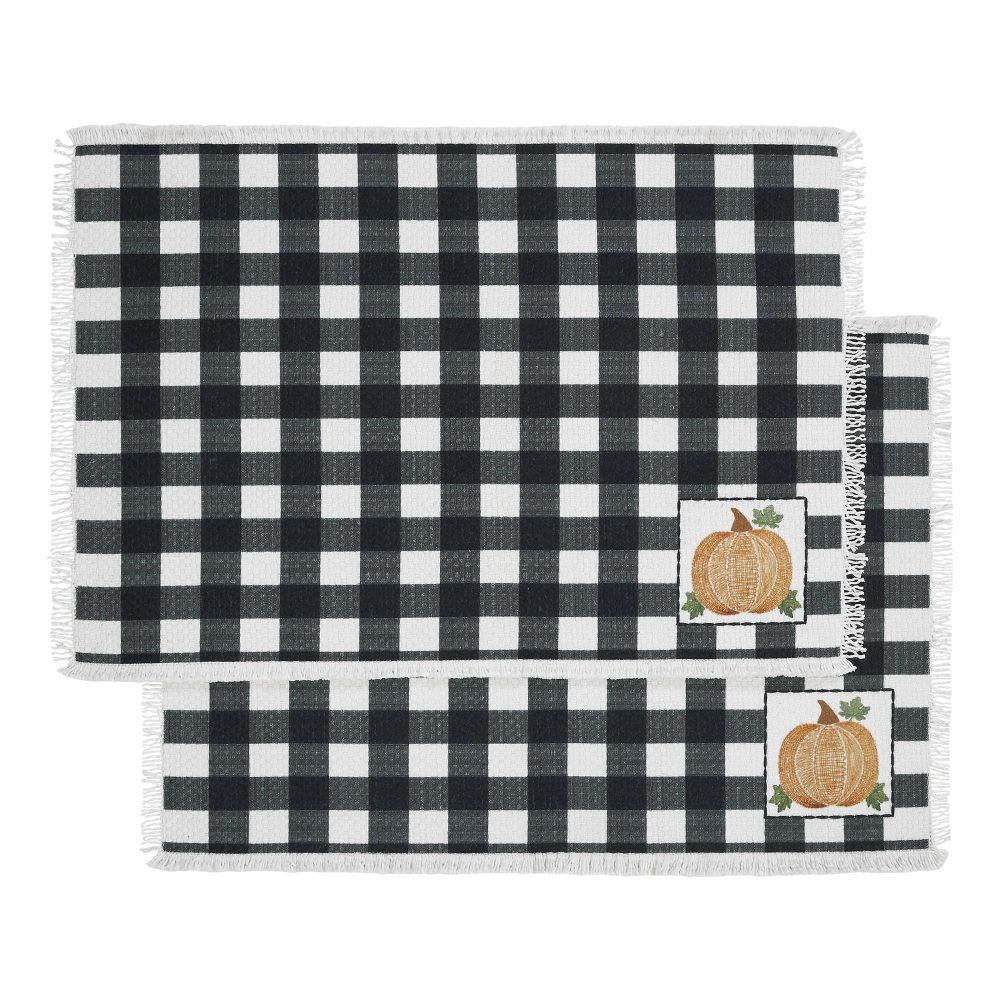 Annie Farmhouse Fall Black Check Pumpkin Placemat Set of 2 Autumn Harvest Table Linens 13x19 - Image 4
