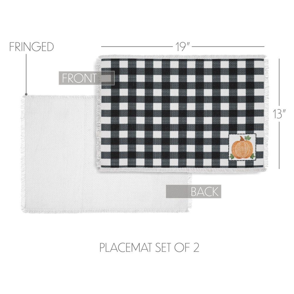 Annie Farmhouse Fall Black Check Pumpkin Placemat Set of 2 Autumn Harvest Table Linens 13x19 - Image 5