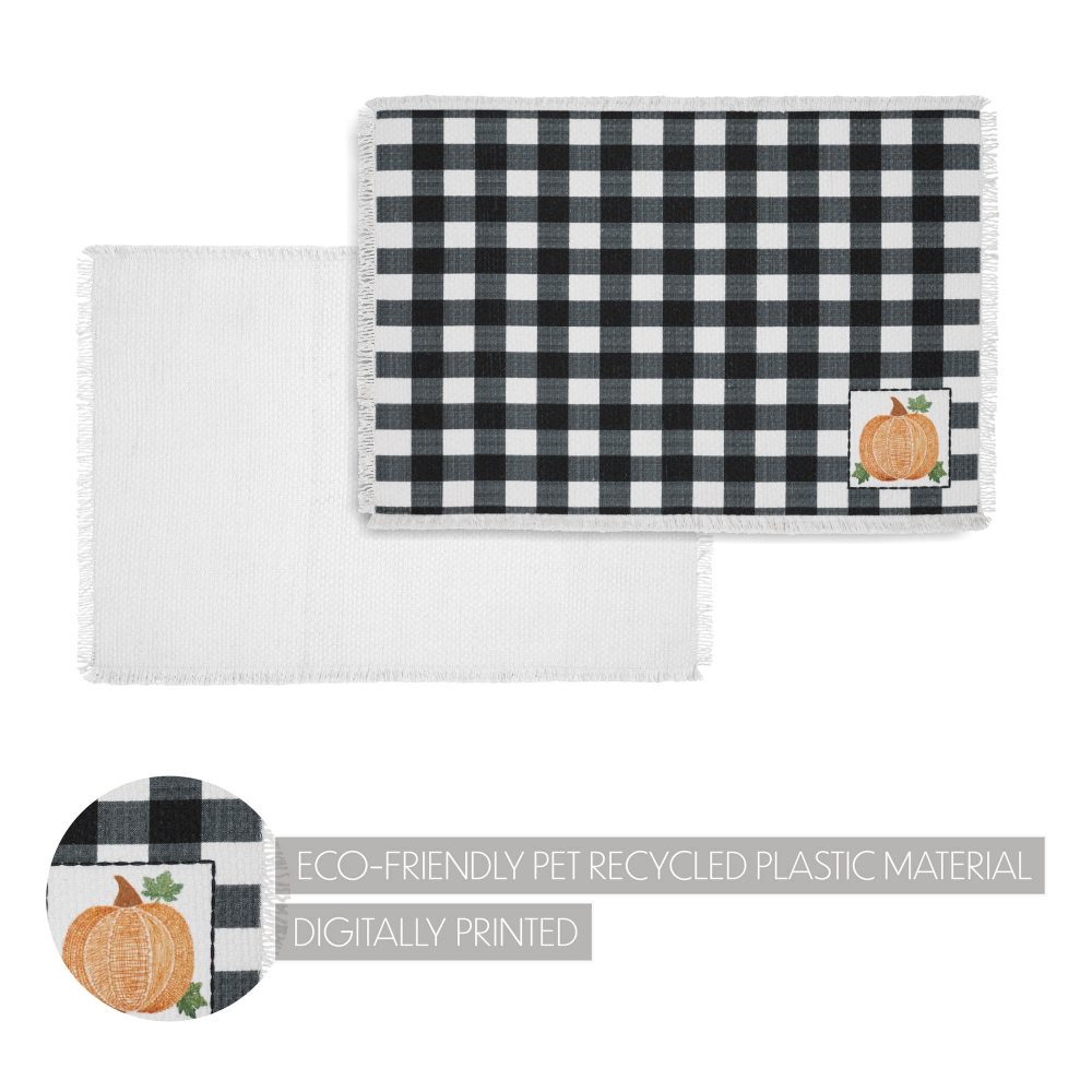 Annie Farmhouse Fall Black Check Pumpkin Placemat Set of 2 Autumn Harvest Table Linens 13x19 - Image 6