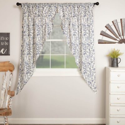 Blue Floral Prairie Curtain Set of 2 63Lx36Wx18