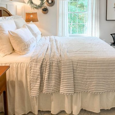 Timeless Ticking Gray Queen Quilt 90Lx90W