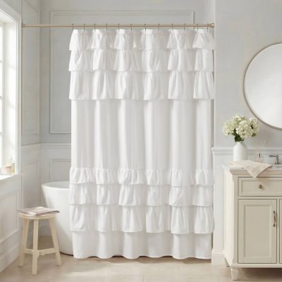 Madison Park Grace Ruffled Shower Curtain in White, 72x84" MP70-8888