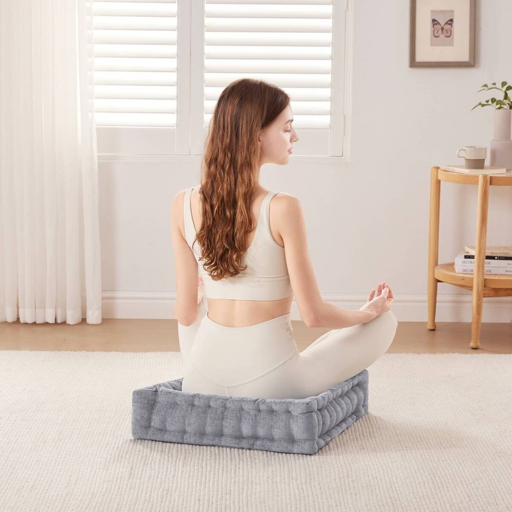 Intelligent Design Azza Poly Chenille Square Floor Pillow Cushion Compress Pack in Grey, 20x20" ID31-2478 - Image 3