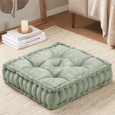 Intelligent Design Azza Poly Chenille Square Floor Pillow Cushion Compress Pack in Desert Sage, 20x20" ID31-2480