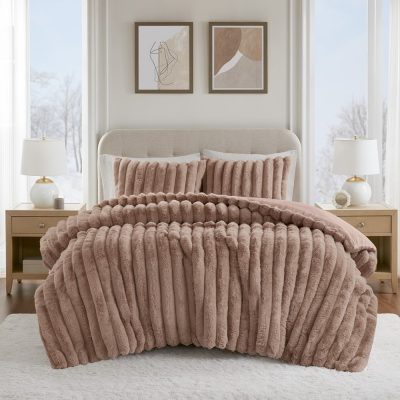 Madison Park Jasmine 3 Piece Faux Fur Comforter Set in Mocha, King MP10-8945