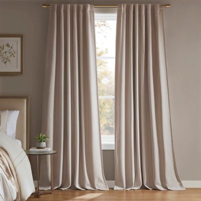 Madison Park Karien Sound blocking/Total blackout curtain panel pair in Linen, 2-PK 52x95" MP40-8760
