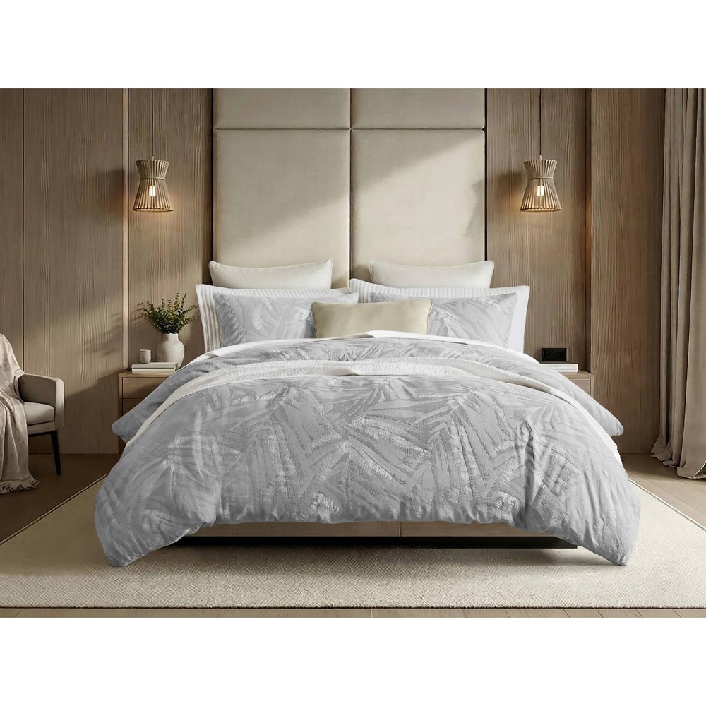 Harbor House Coastal Leaves 3 Piece 3 Piece Cotton Duvet Set in Light Gray, Full/Queen HHD12-1957 - Image 5