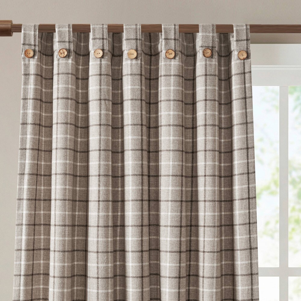 Madison Park Anaheim Plaid Rod Pocket and Back Tab Curtain Panel with Fleece Lining in Brown, 50x95" MP40-9069 - Image 4