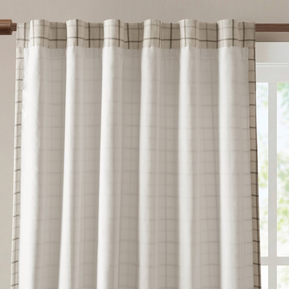 Madison Park Anaheim Plaid Rod Pocket and Back Tab Curtain Panel with Fleece Lining in Neutral, 50x95" MP40-9070 - Image 5
