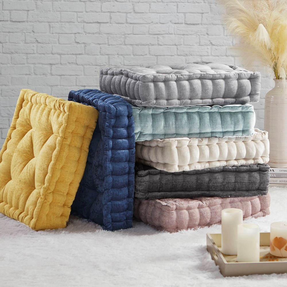 Intelligent Design Azza Poly Chenille Square Floor Pillow Cushion Compress Pack in Aqua, 20x20" ID31-2474 - Image 3
