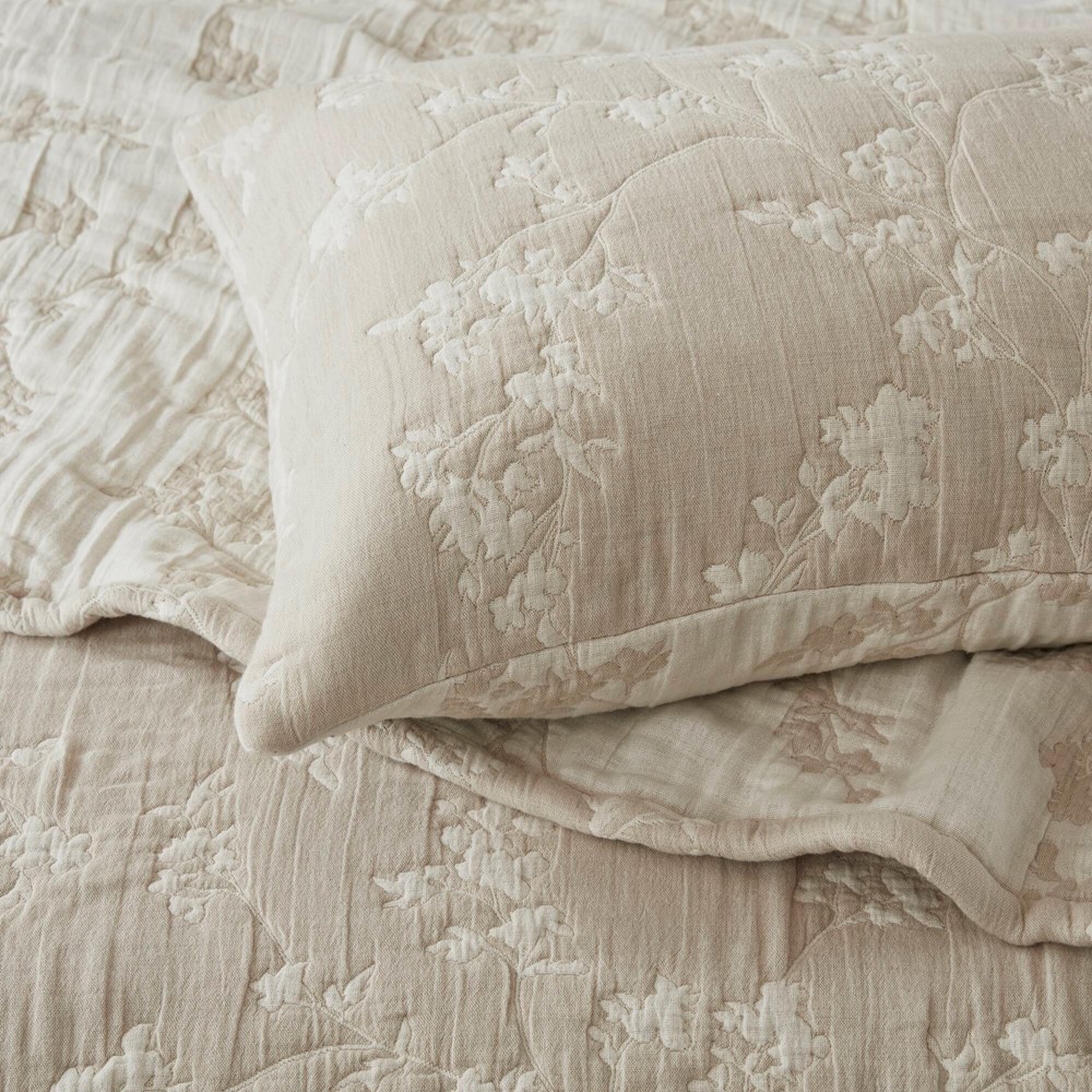 Harbor House Catalina Botanical 3 Piece Jacquard Cotton Gauze Quilt Set in Linen, King HHD14-1993 - Image 3
