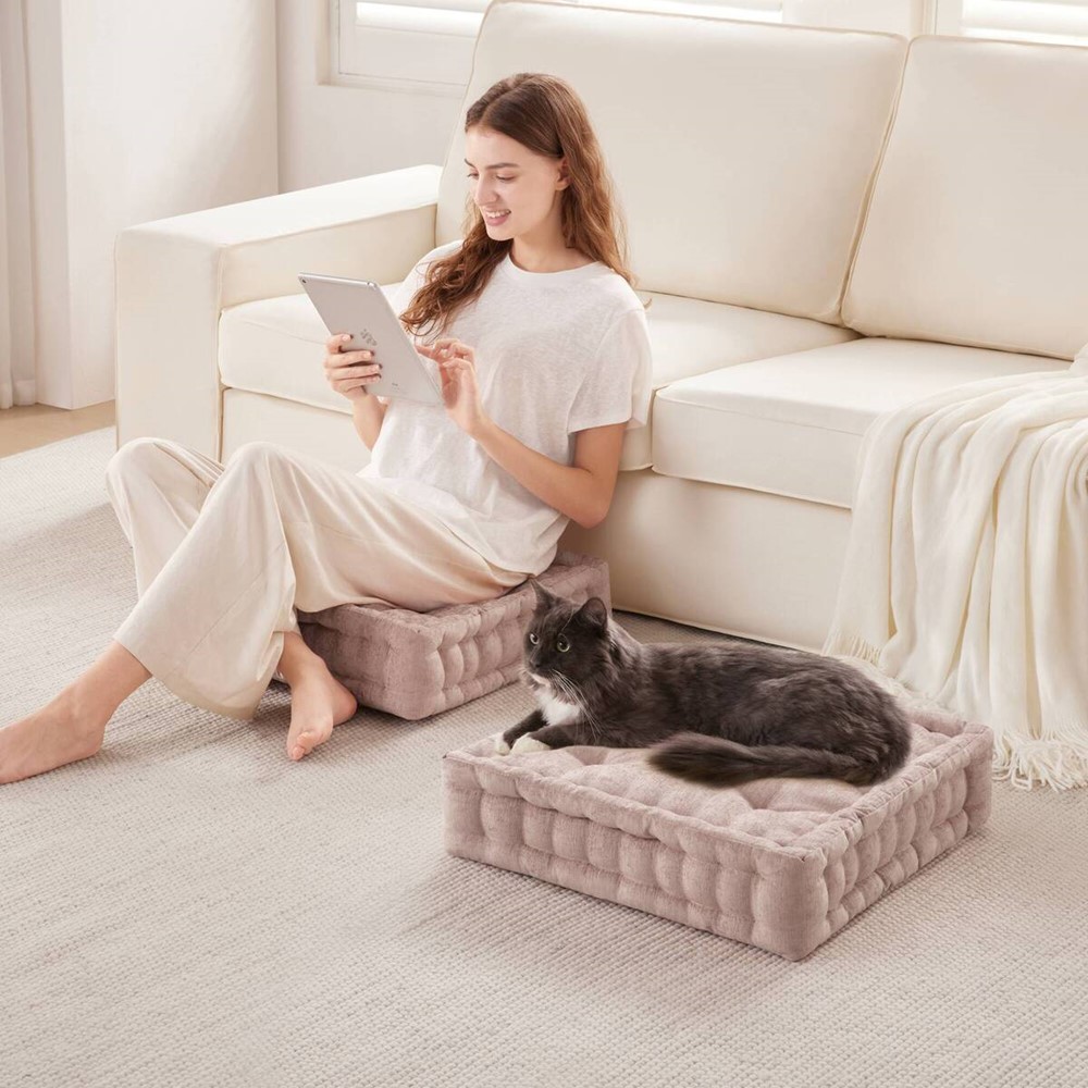 Intelligent Design Azza Poly Chenille Square Floor Pillow Cushion Compress Pack in Blush, 20x20" ID31-2472 - Image 6