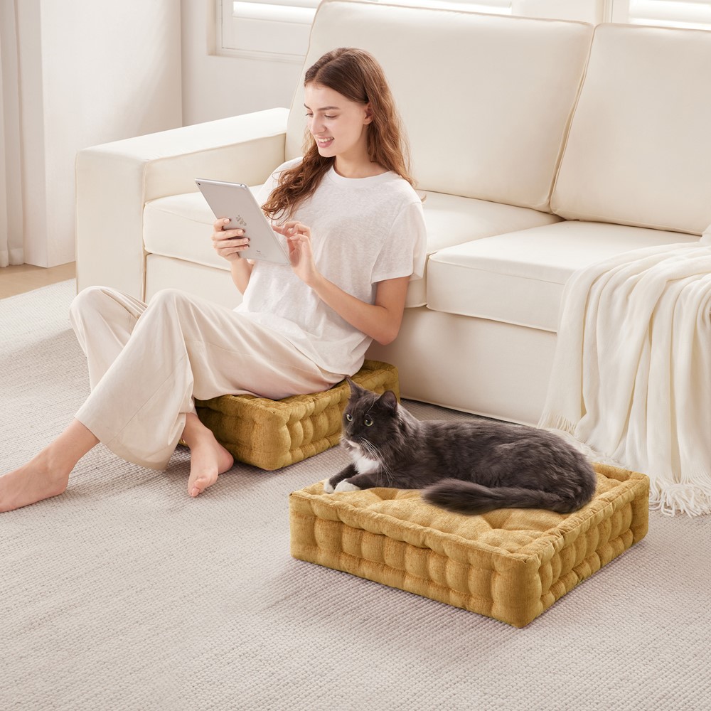 Intelligent Design Azza Poly Chenille Square Floor Pillow Cushion Compress Pack in Yellow, 20x20" ID31-2477 - Image 6