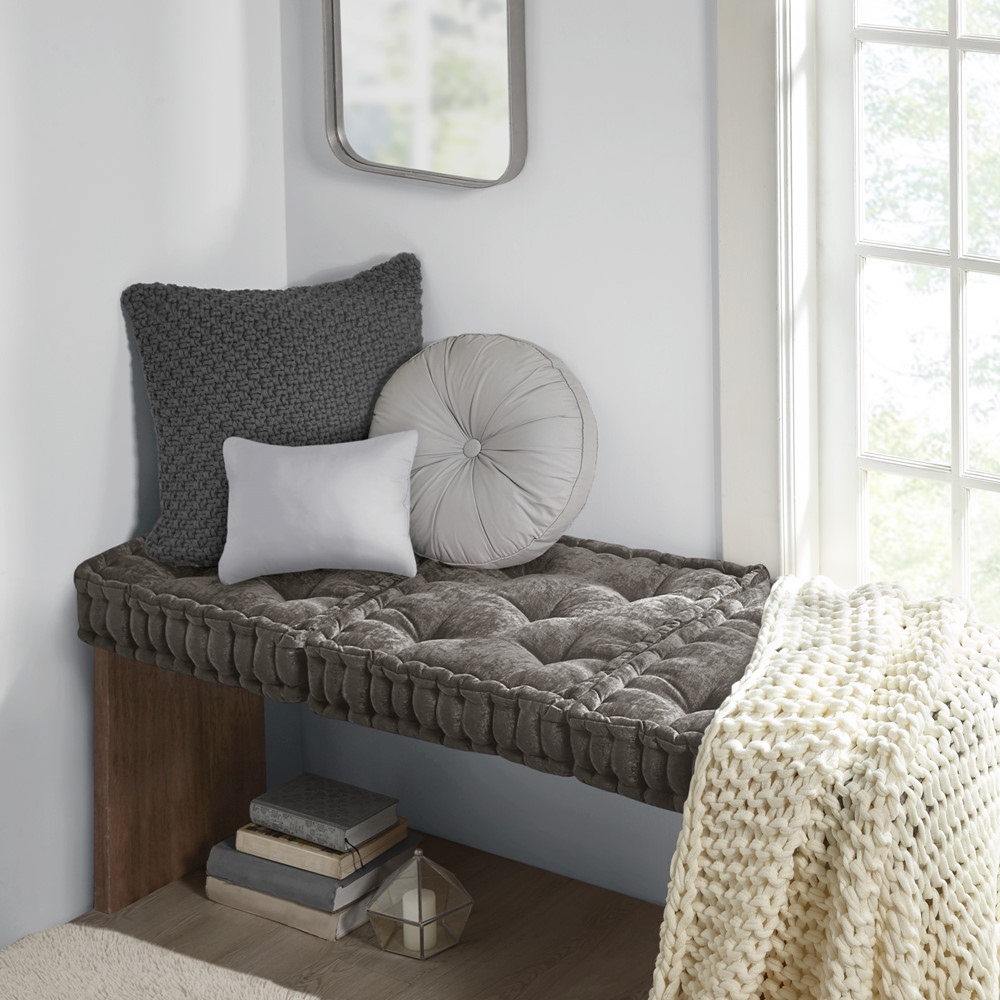 Intelligent Design Azza Poly Chenille Square Floor Pillow Cushion Compress Pack in Charcoal, 20x20" ID31-2475 - Image 7